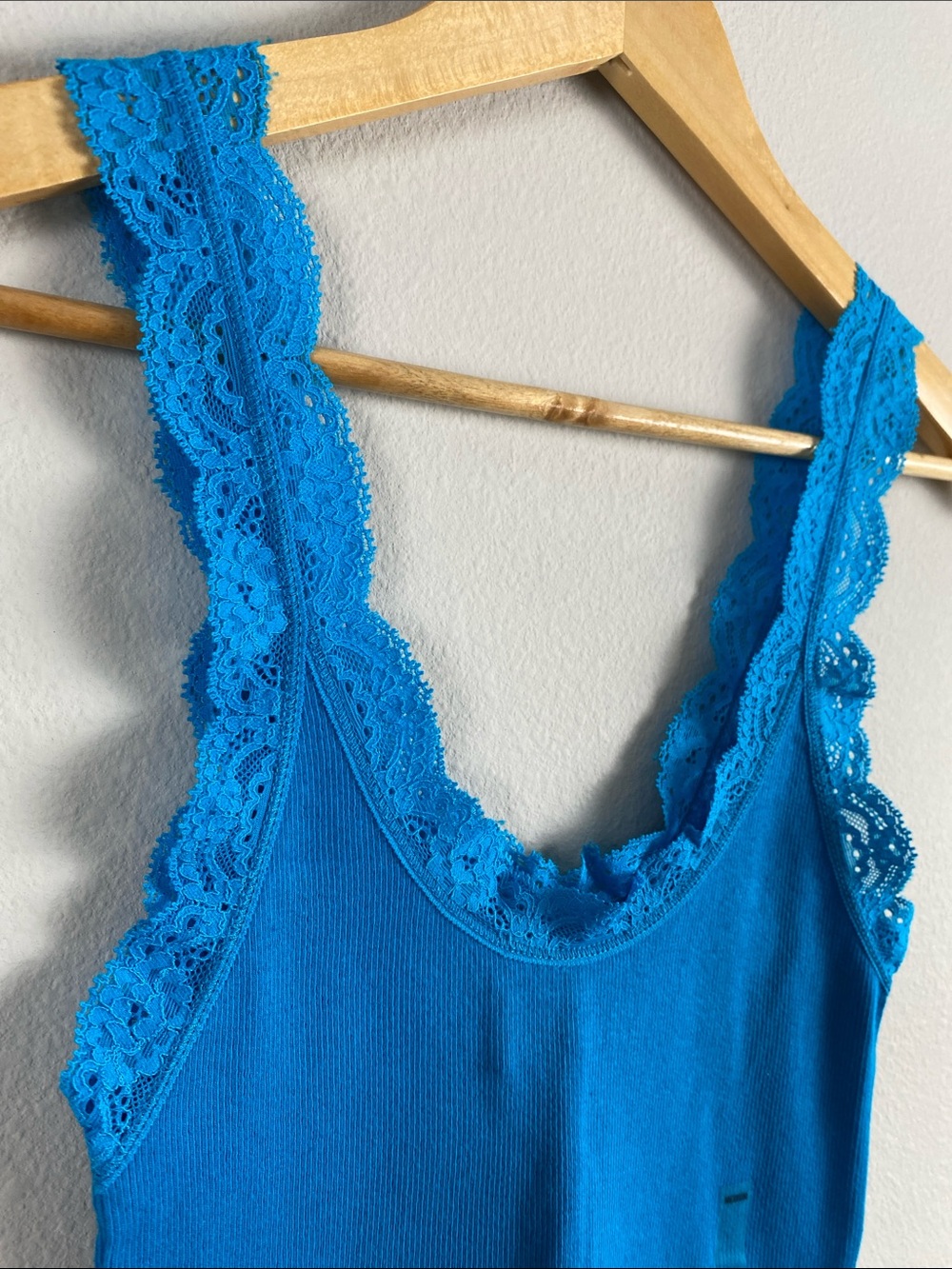 Hollister Lace Embroidered Ribbed Camisole/Tank Top | Aqua Blue - Picture 9 of 14